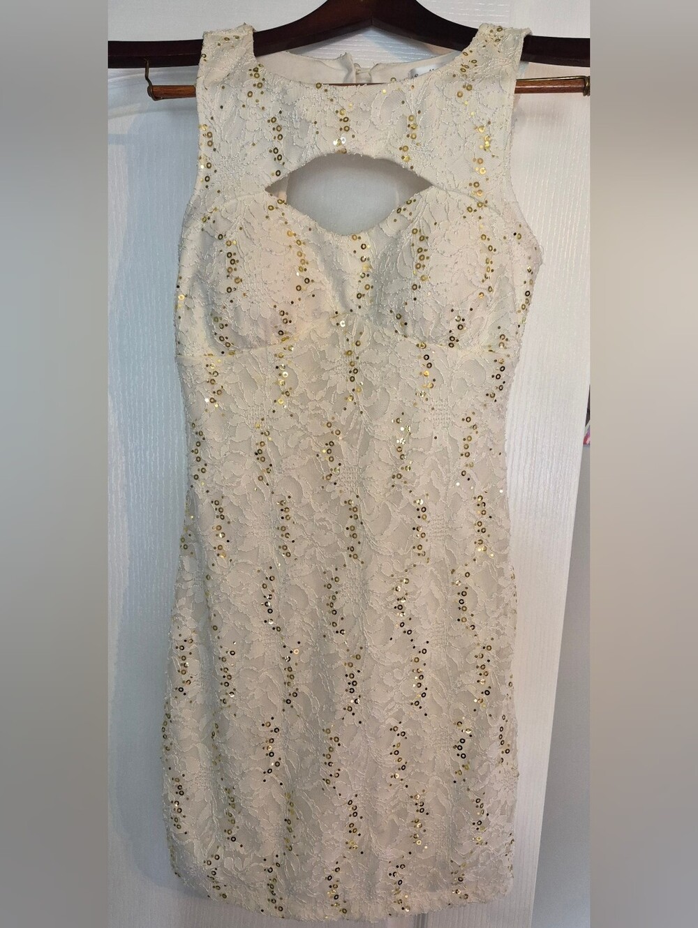 Emerald Sundae Cream Lace Dress with Gold Sequins